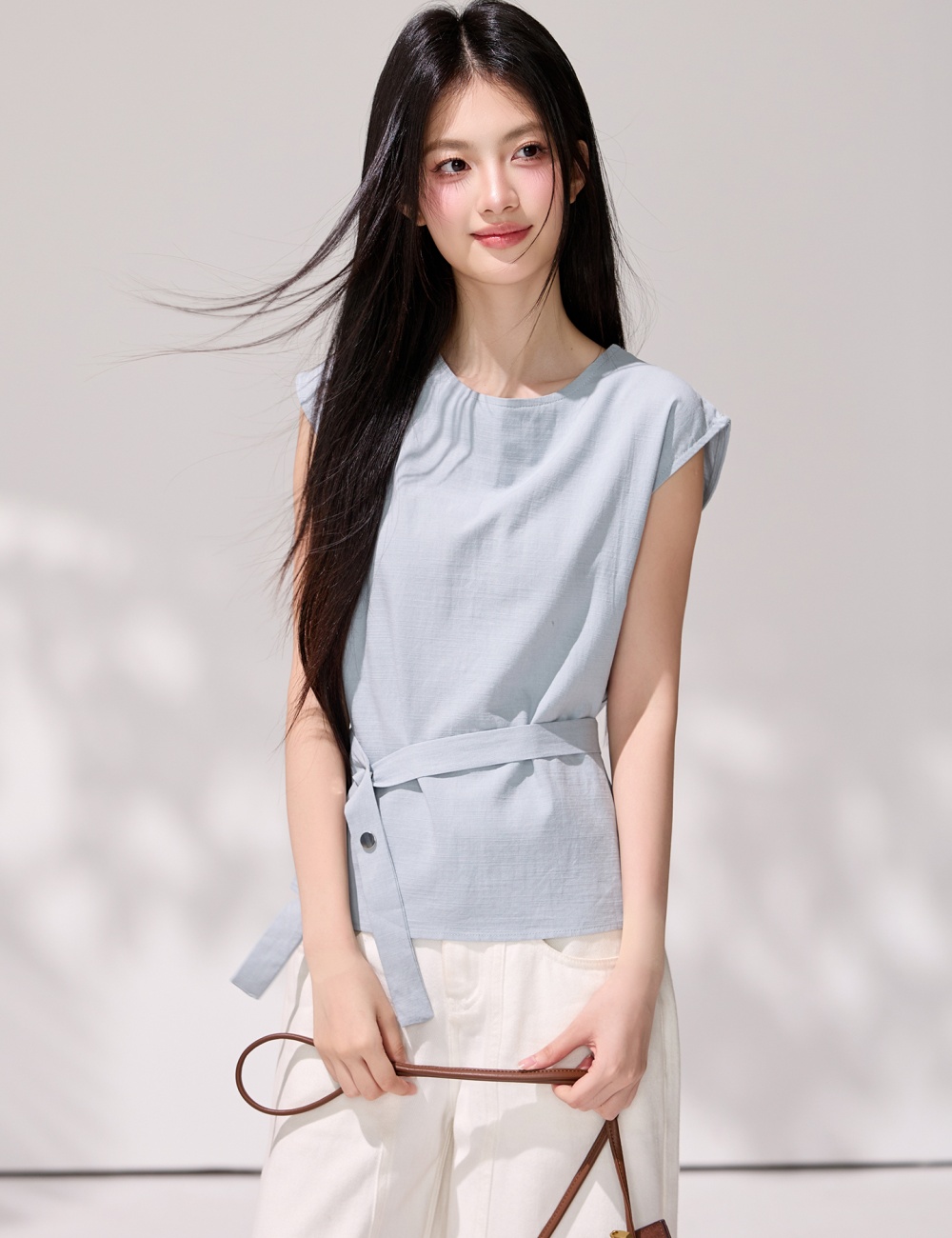 Pinched waist commuting shirt temperament tops