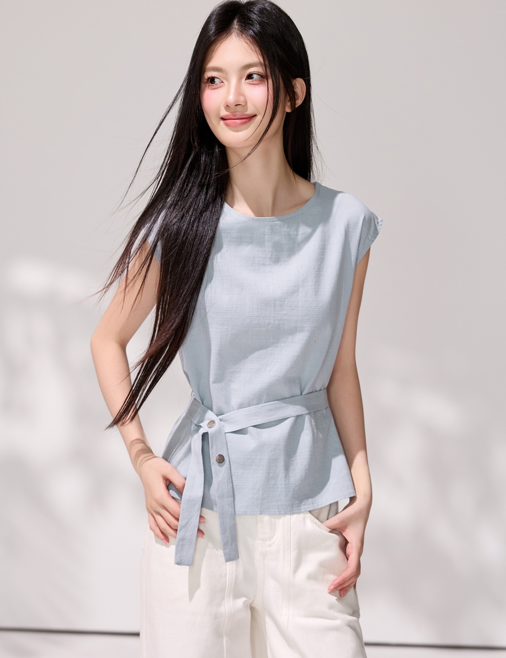 Pinched waist commuting shirt temperament tops