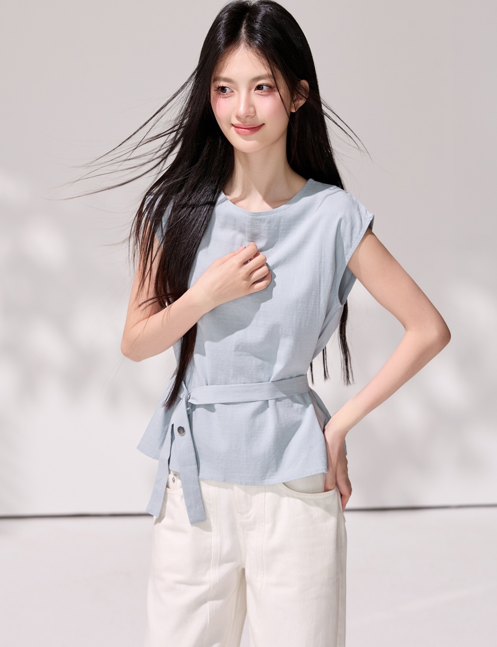 Pinched waist commuting shirt temperament tops