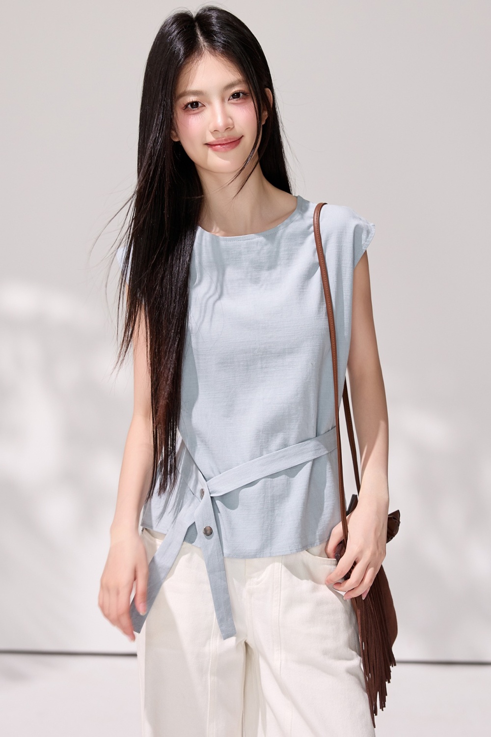 Pinched waist commuting shirt temperament tops
