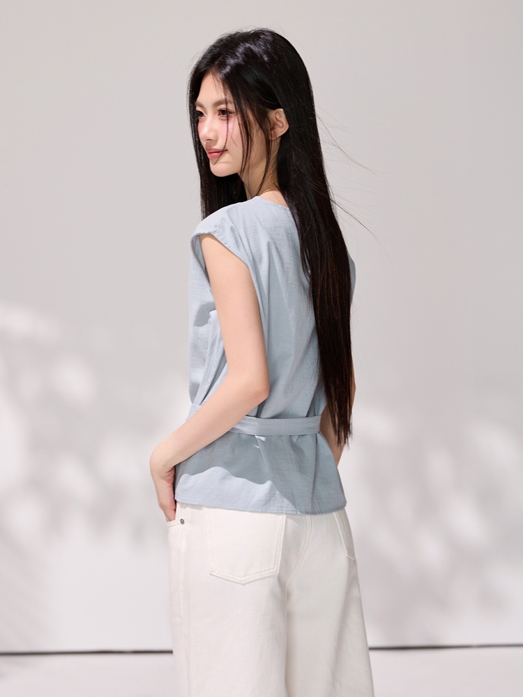 Pinched waist commuting shirt temperament tops