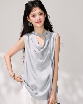 Sleeveless loose hollow drape tops summer niche halter vest
