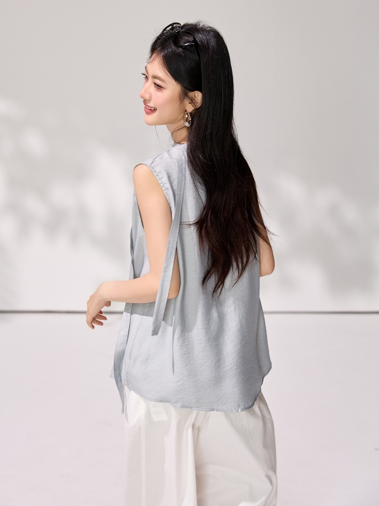 Sleeveless loose hollow drape tops summer niche halter vest