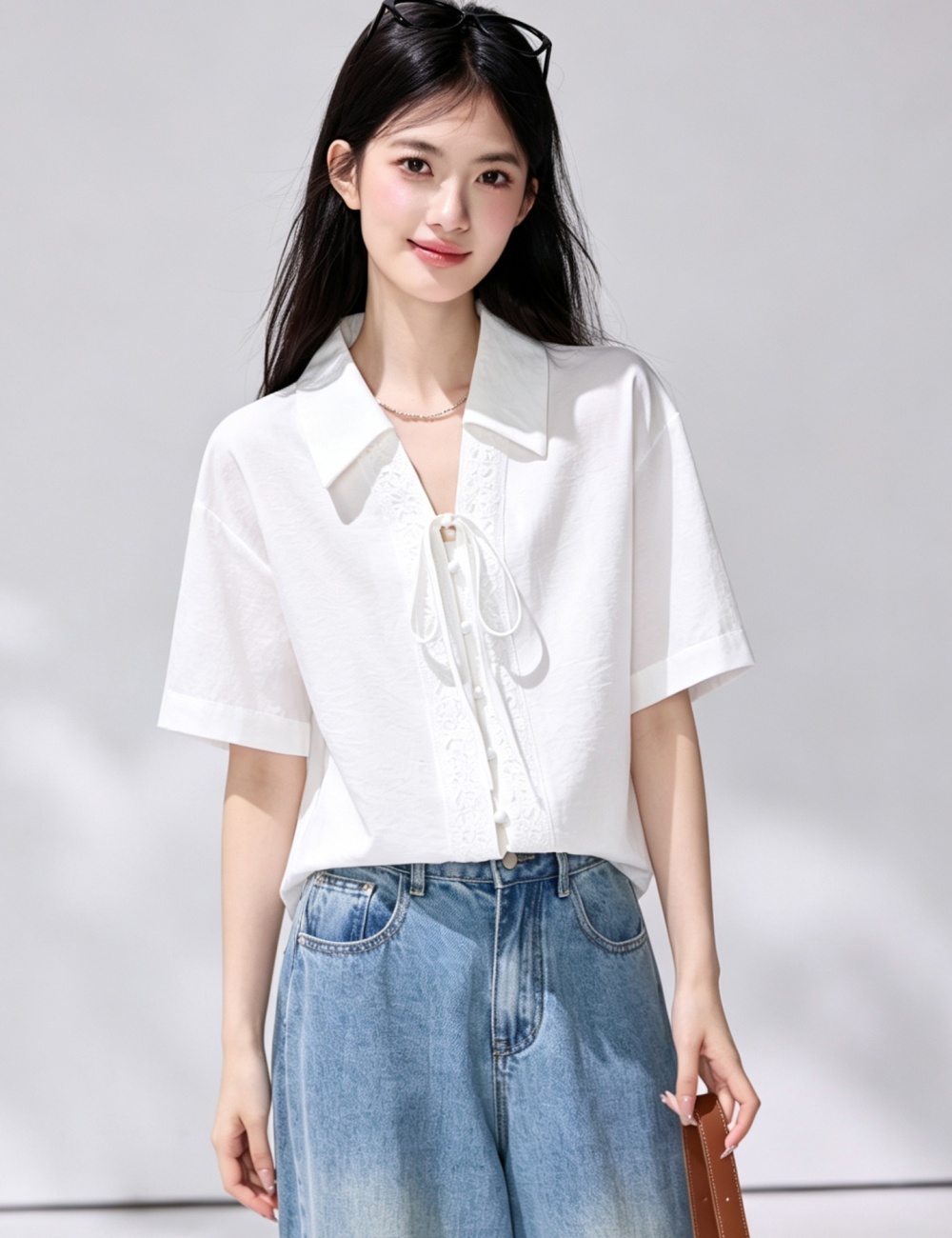 Summer Korean style V-neck loose short sleeve shirt