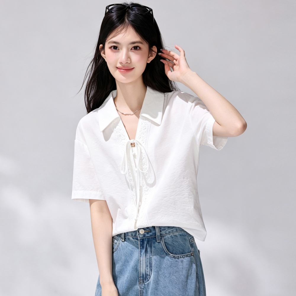 Summer Korean style V-neck loose short sleeve shirt
