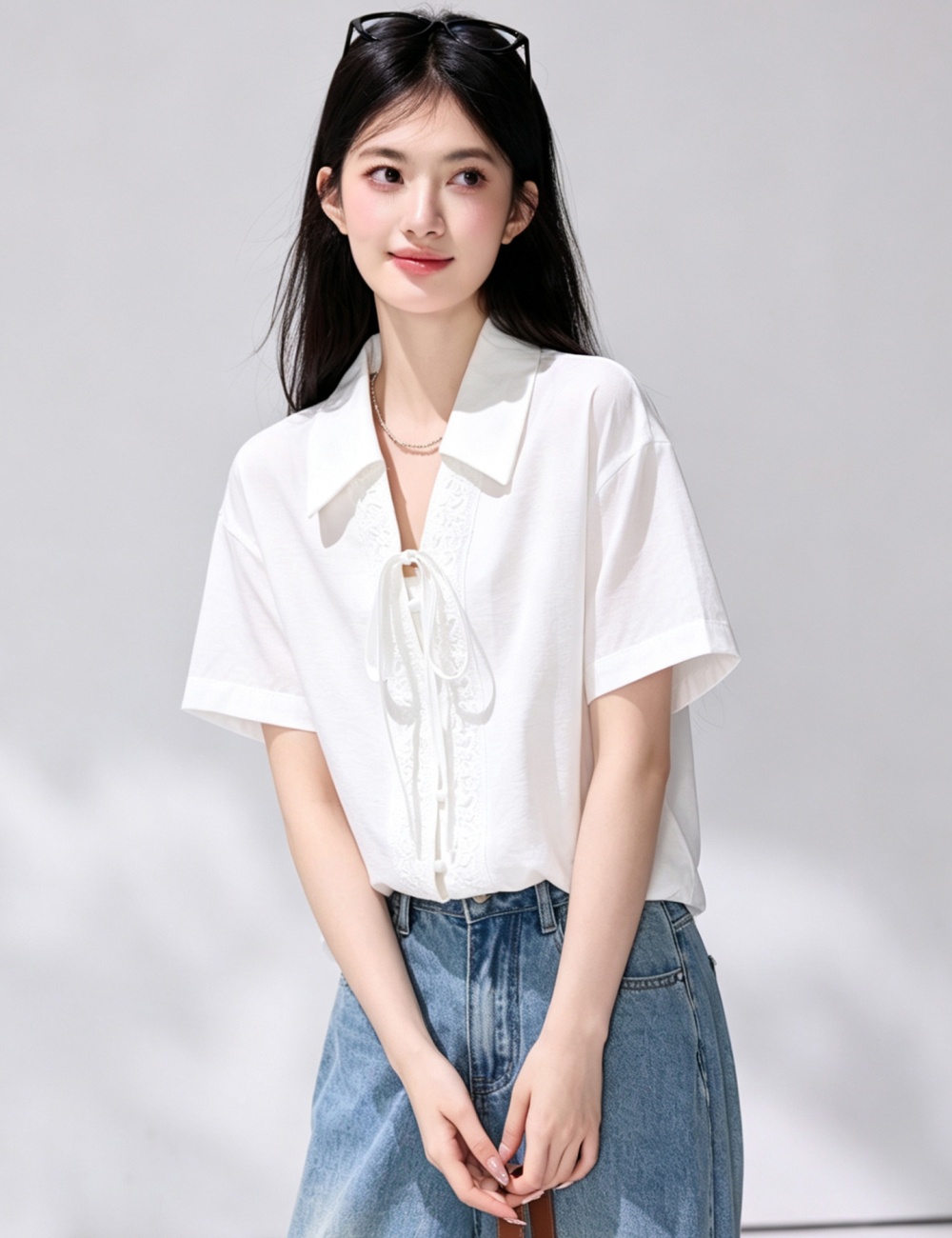 Summer Korean style V-neck loose short sleeve shirt