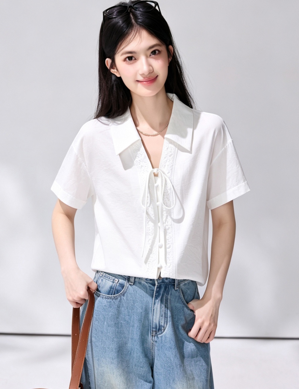 Summer Korean style V-neck loose short sleeve shirt