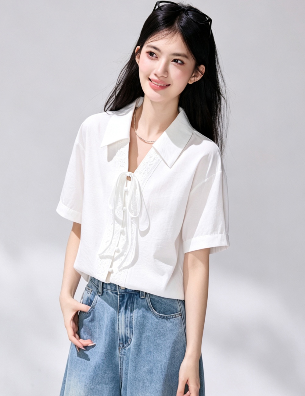 Summer Korean style V-neck loose short sleeve shirt
