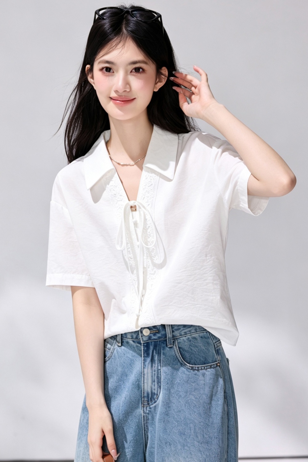 Summer Korean style V-neck loose short sleeve shirt