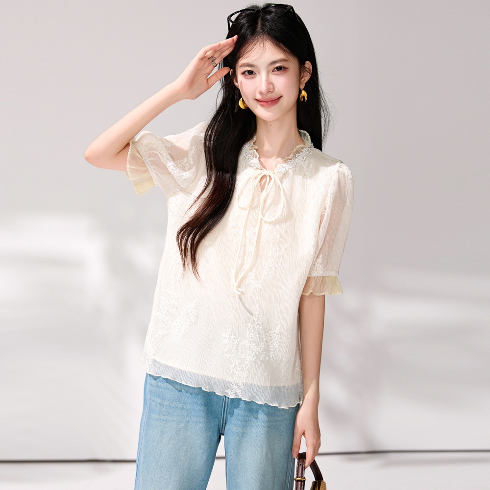 Embroidery temperament shirt niche France style tops
