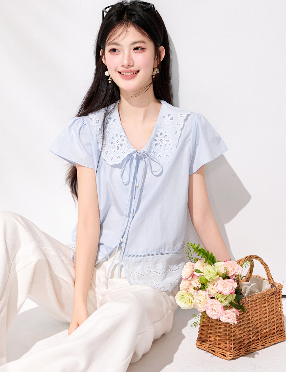 France style lace show young tops small fellow summer shirt