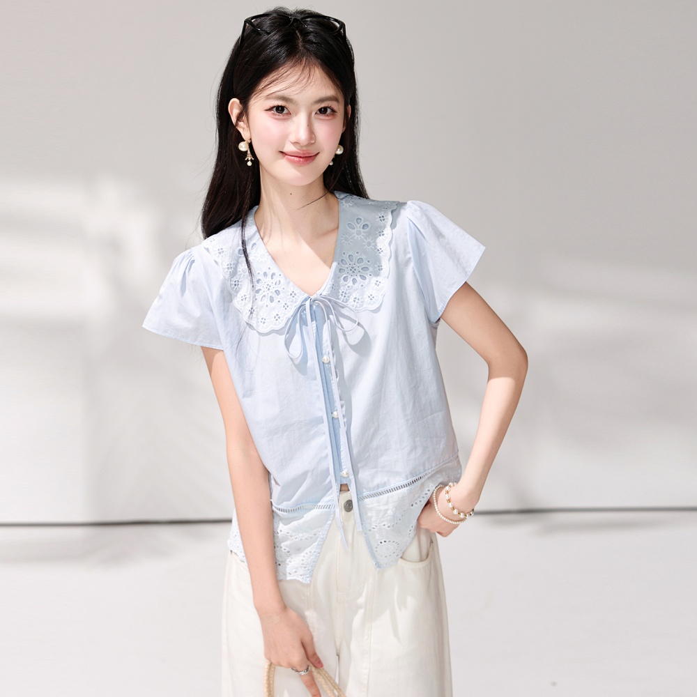 France style lace show young tops small fellow summer shirt