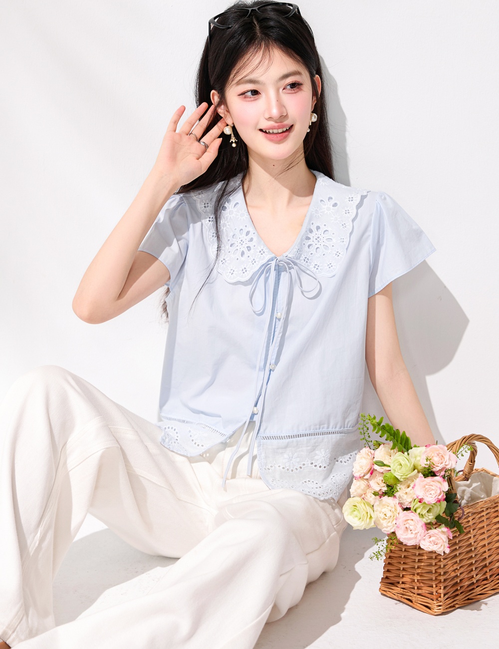 France style lace show young tops small fellow summer shirt