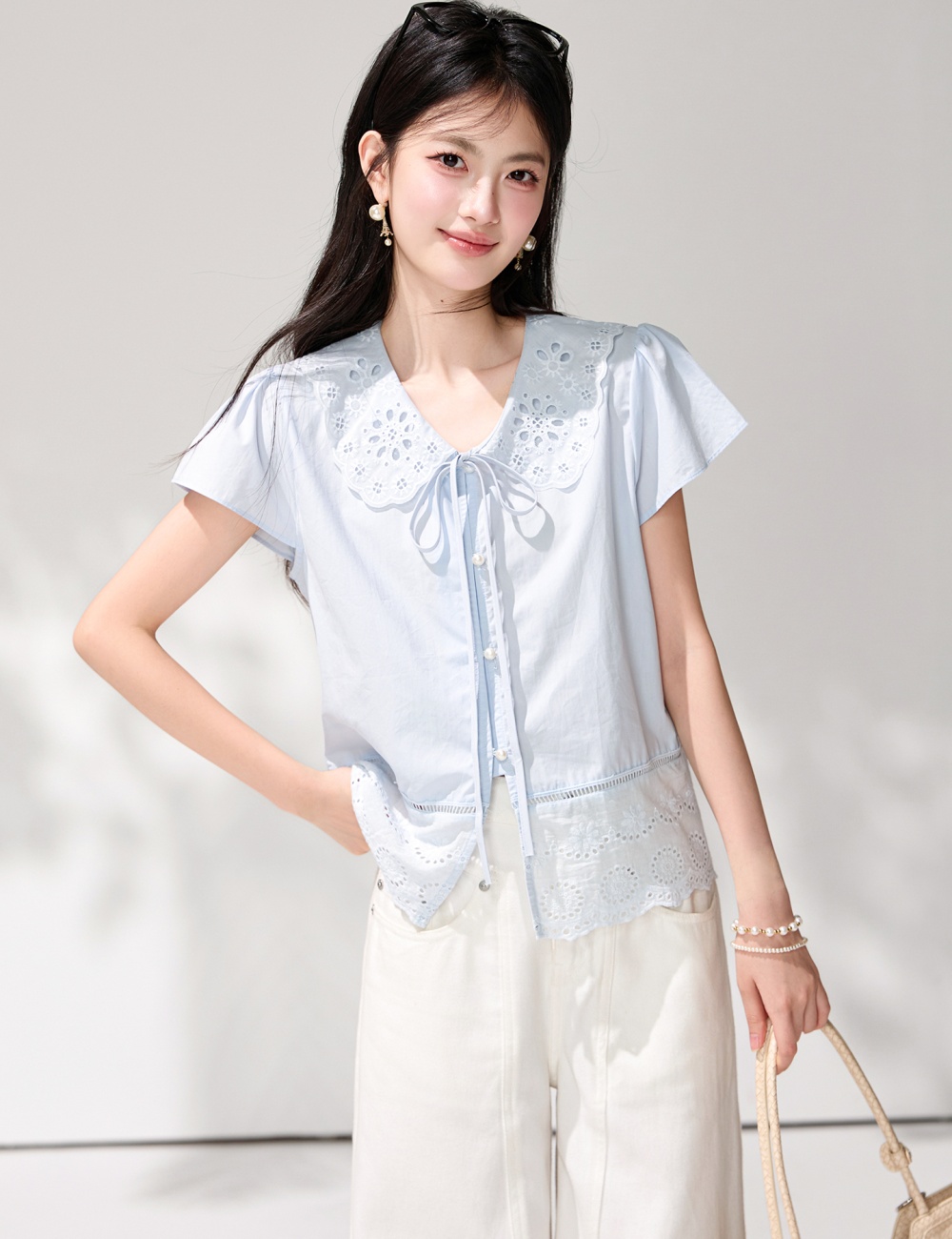 France style lace show young tops small fellow summer shirt