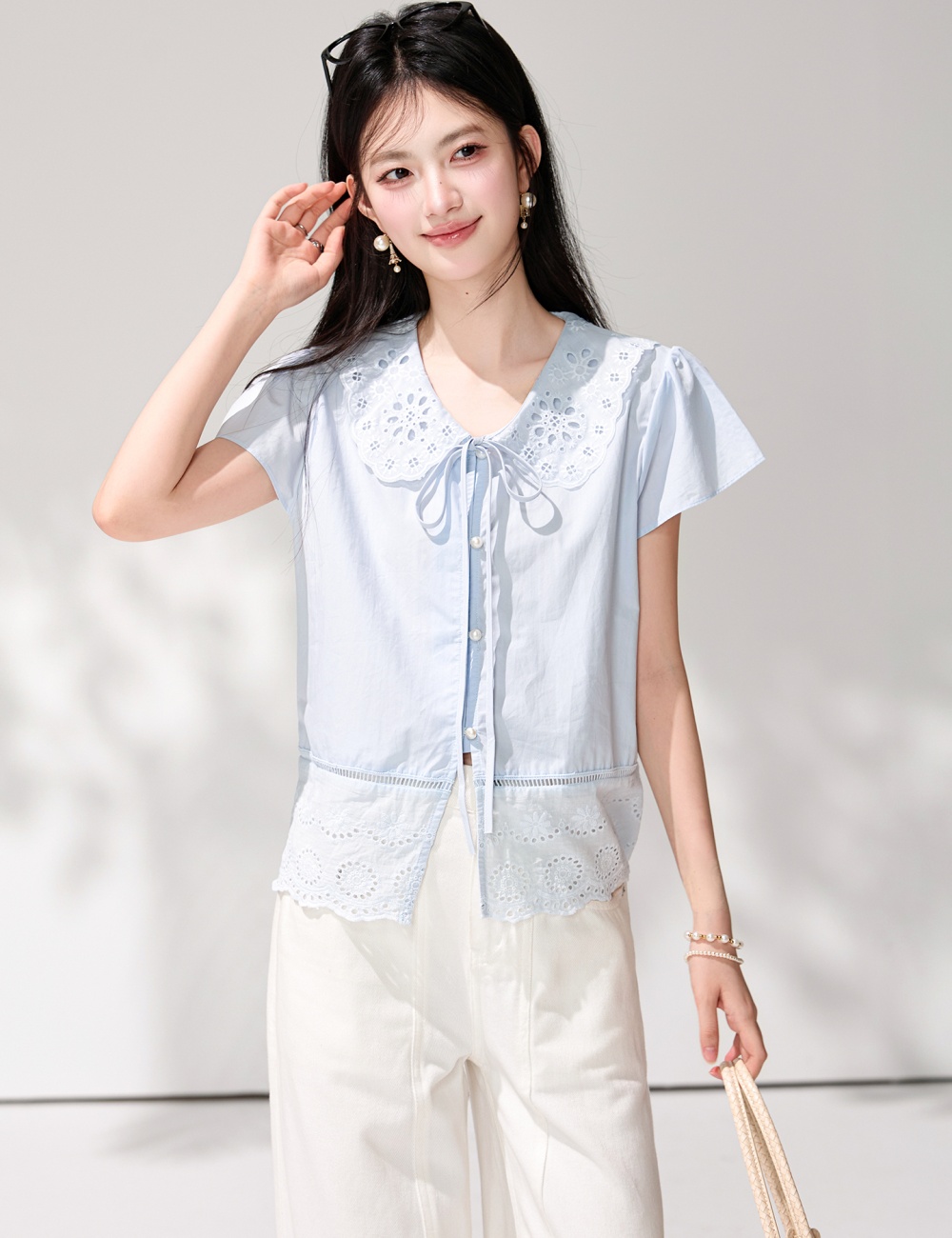 France style lace show young tops small fellow summer shirt