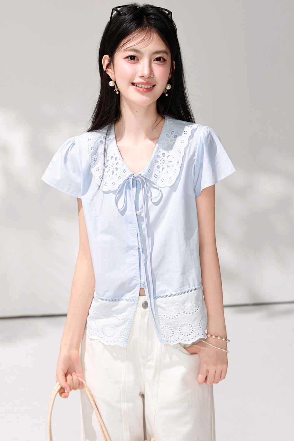 France style lace show young tops small fellow summer shirt