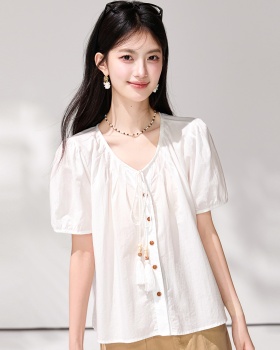 Tassels show young doll shirt round neck summer small shirt