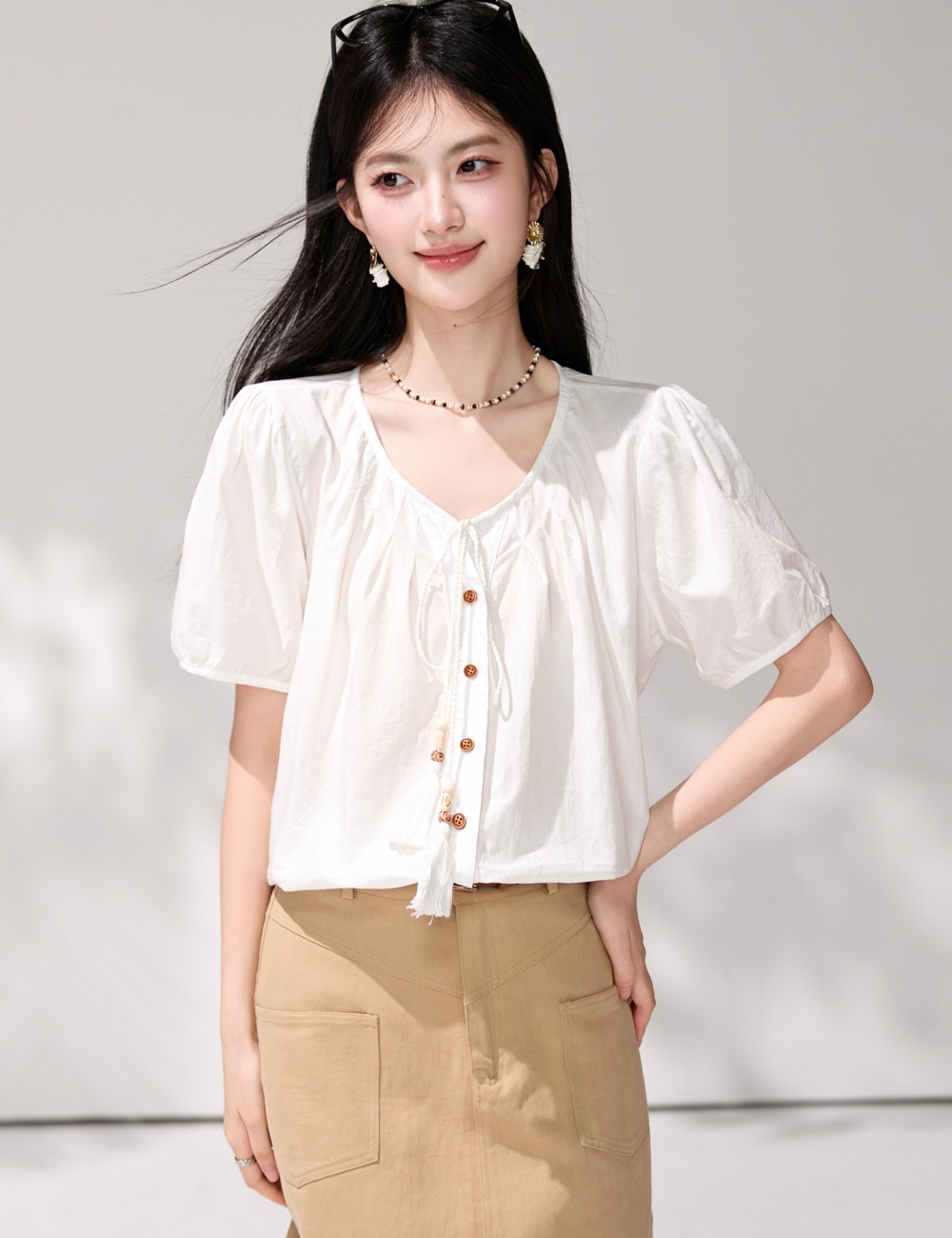 Tassels show young doll shirt round neck summer small shirt