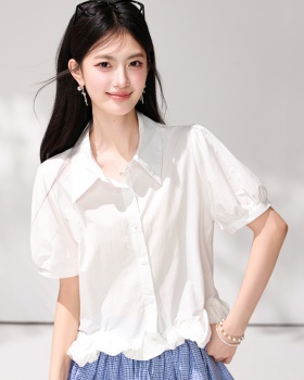 France style bubble shirt white short sleeve small shirt