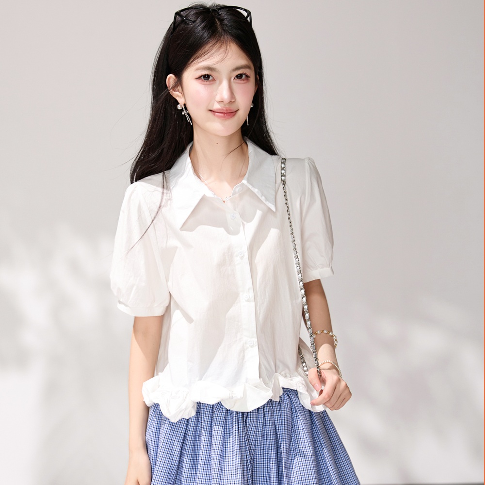 France style bubble shirt white short sleeve small shirt