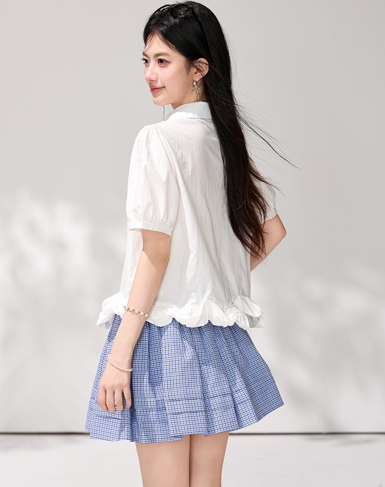 France style bubble shirt white short sleeve small shirt