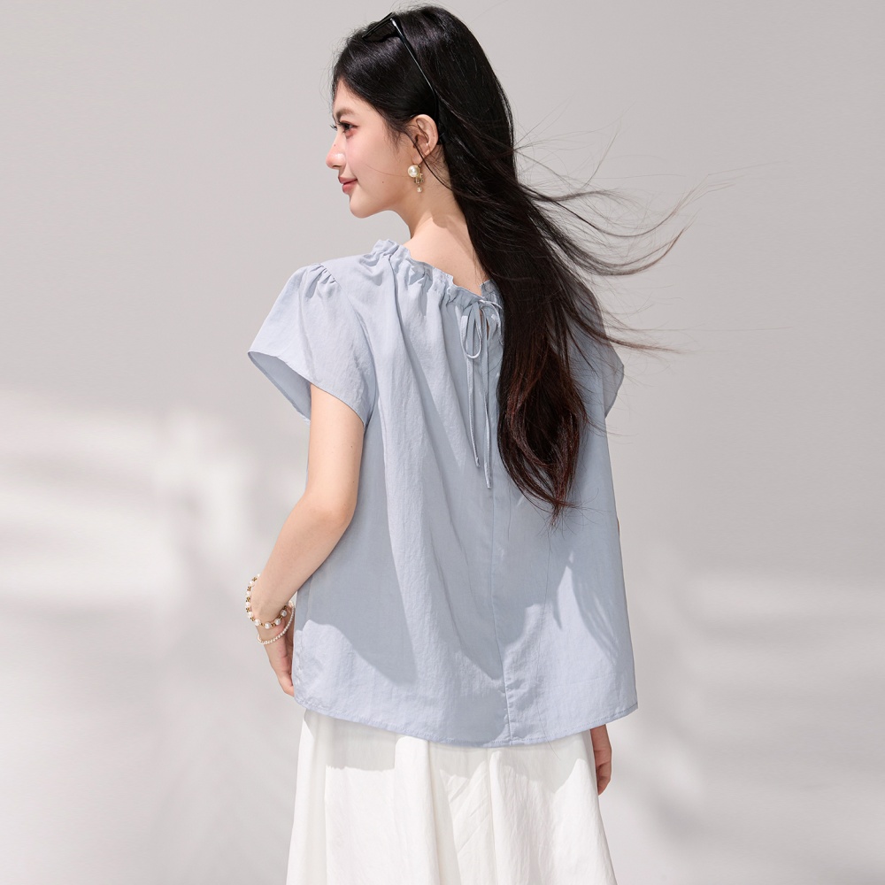 France style short sleeve simple tops summer boats sleeve shirt