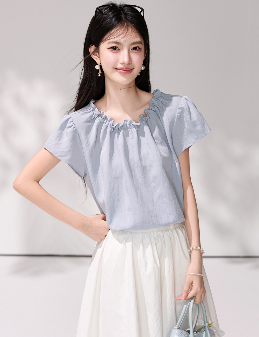 France style short sleeve simple tops summer boats sleeve shirt