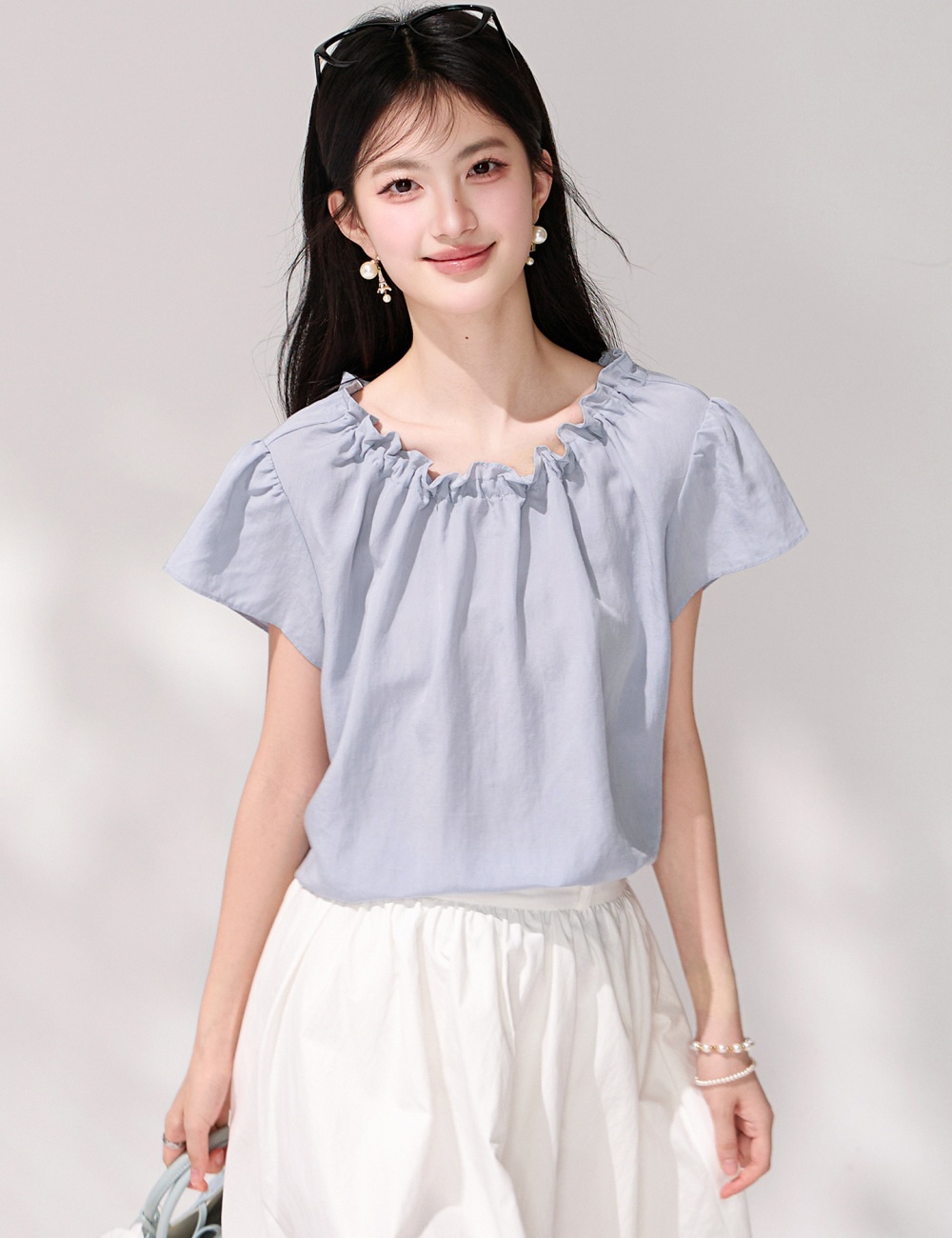 France style short sleeve simple tops summer boats sleeve shirt