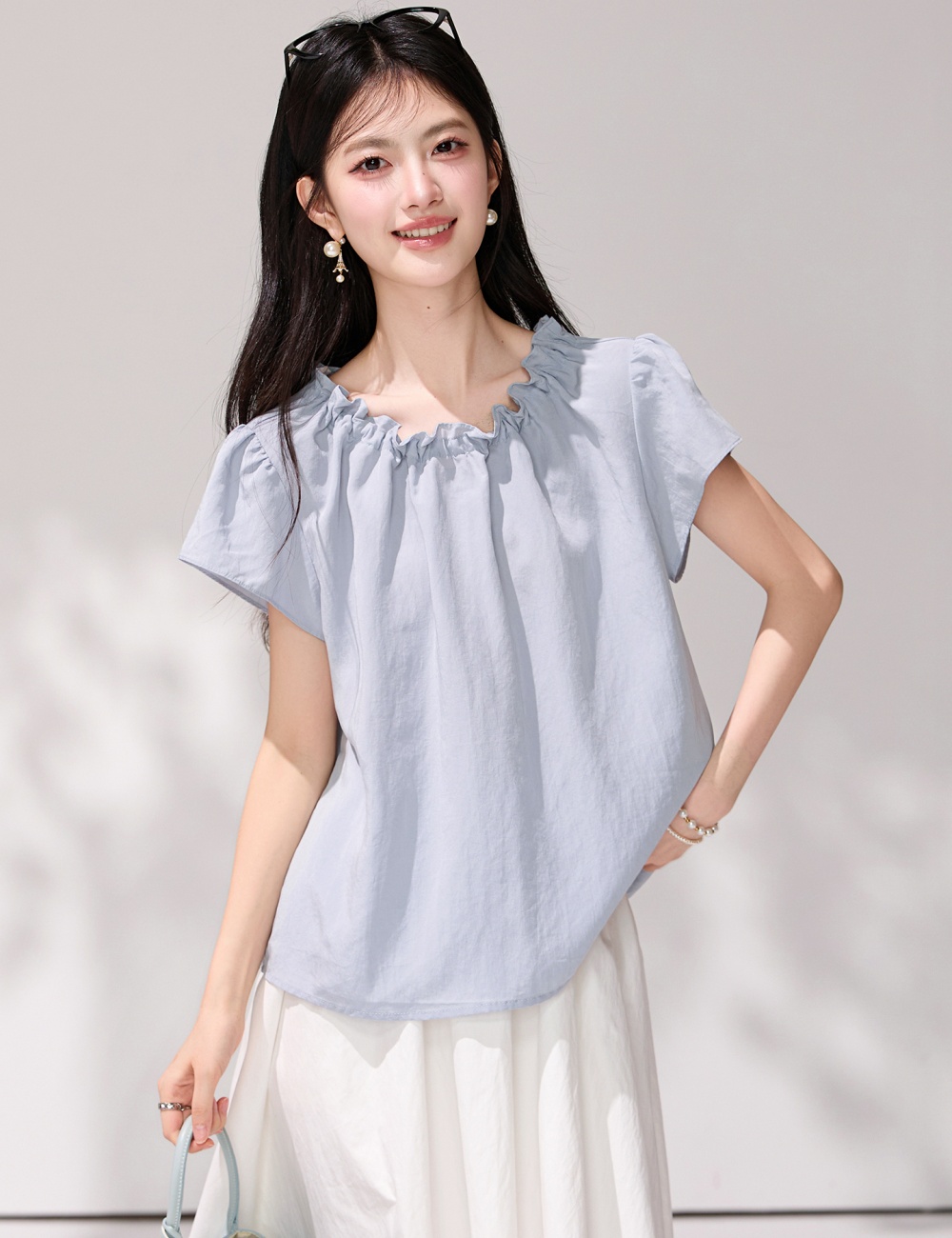 France style short sleeve simple tops summer boats sleeve shirt