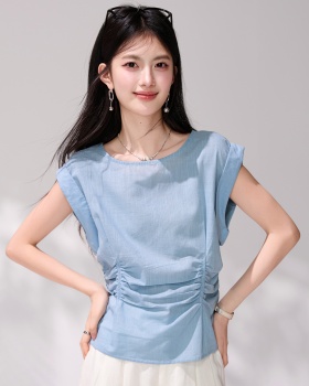 Summer fold shirt commuting pinched waist tops for women