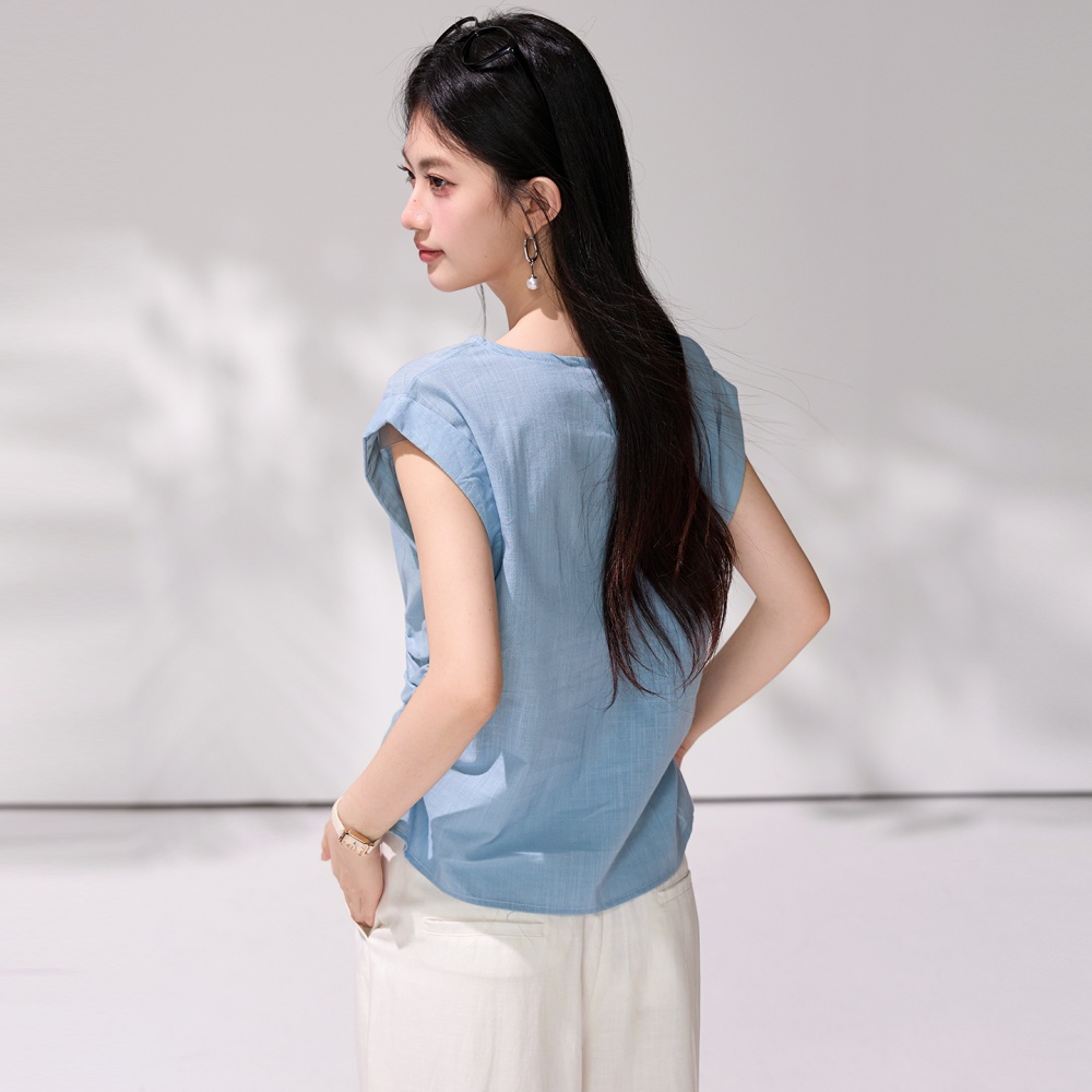 Summer fold shirt commuting pinched waist tops for women