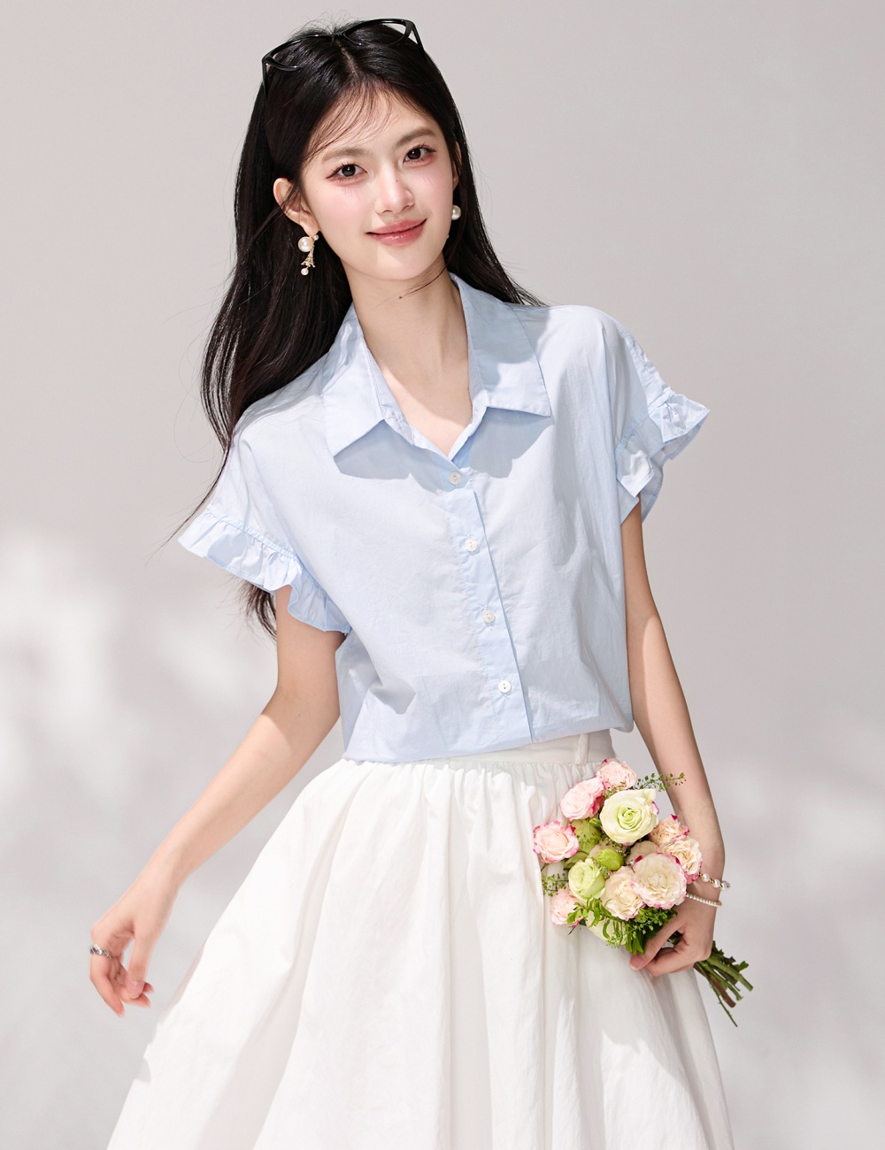 All-match tops lotus leaf edges shirt for women