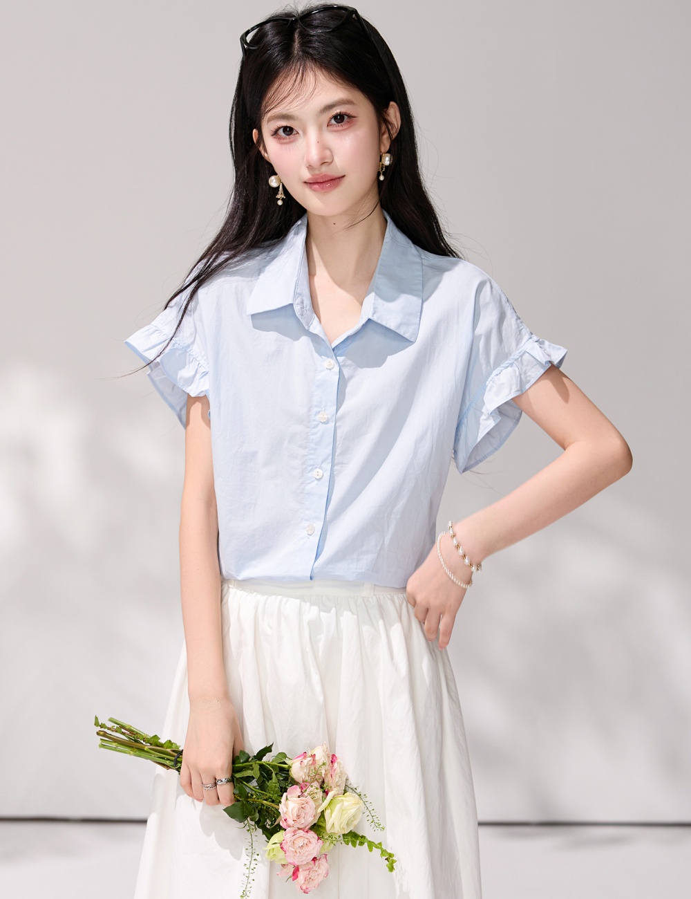 All-match tops lotus leaf edges shirt for women