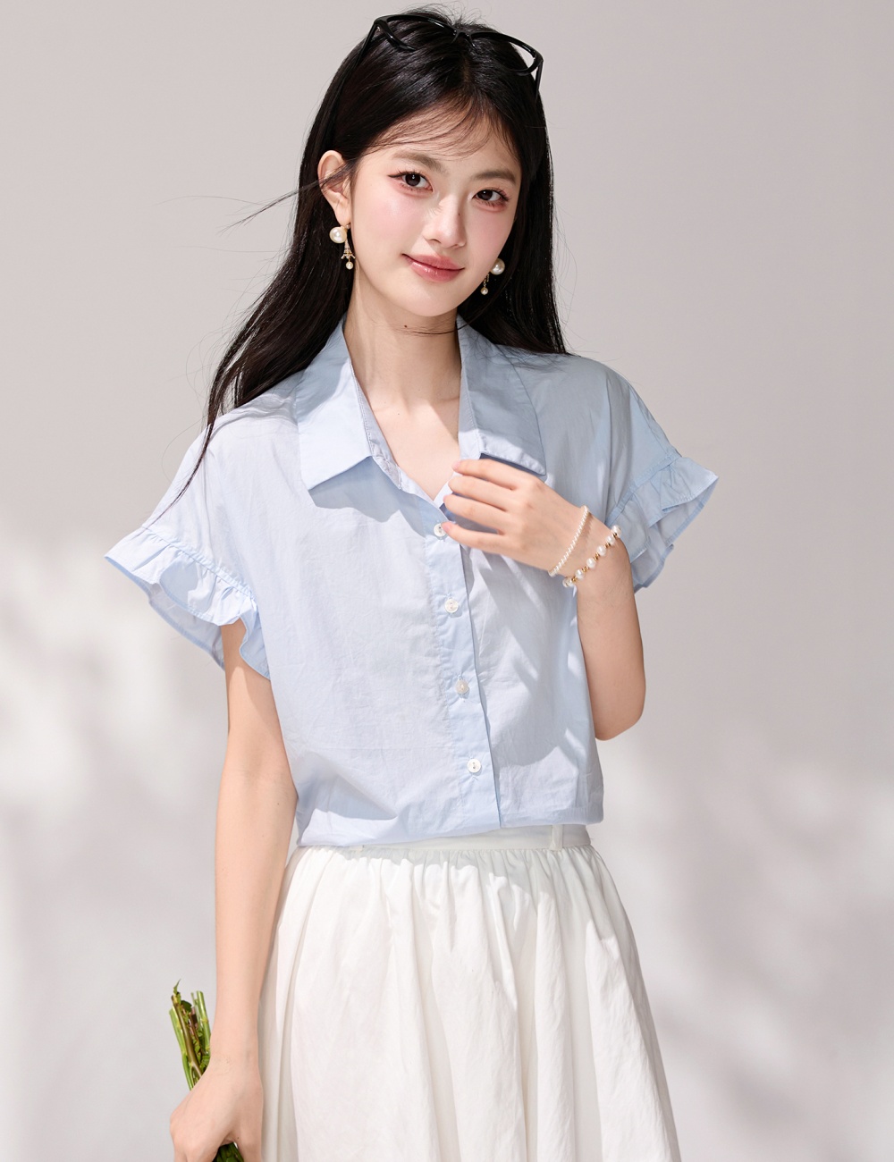 All-match tops lotus leaf edges shirt for women