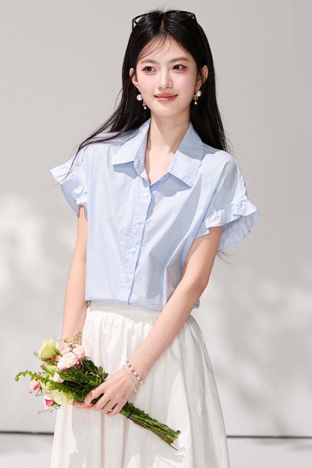 All-match tops lotus leaf edges shirt for women