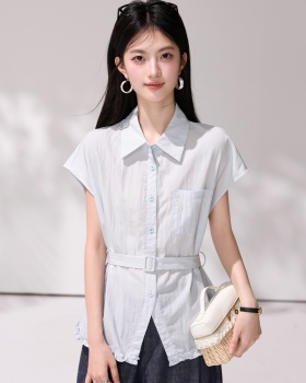 Temperament slim belt France style lapel shirt