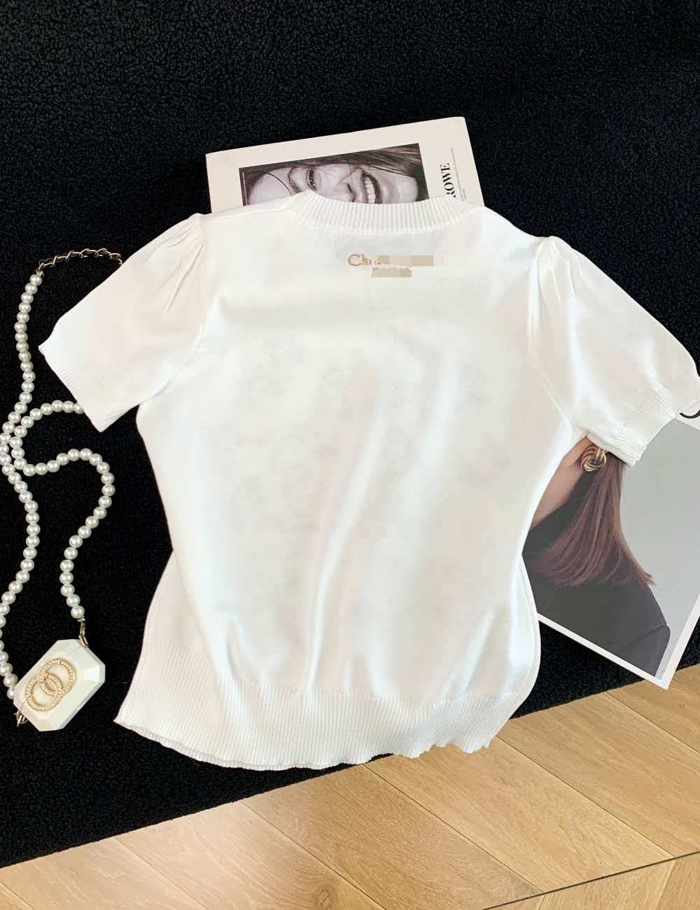 Summer slim white tops embroidery pony sweater for women