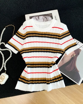 Knitted short sleeve T-shirt temperament tops for women