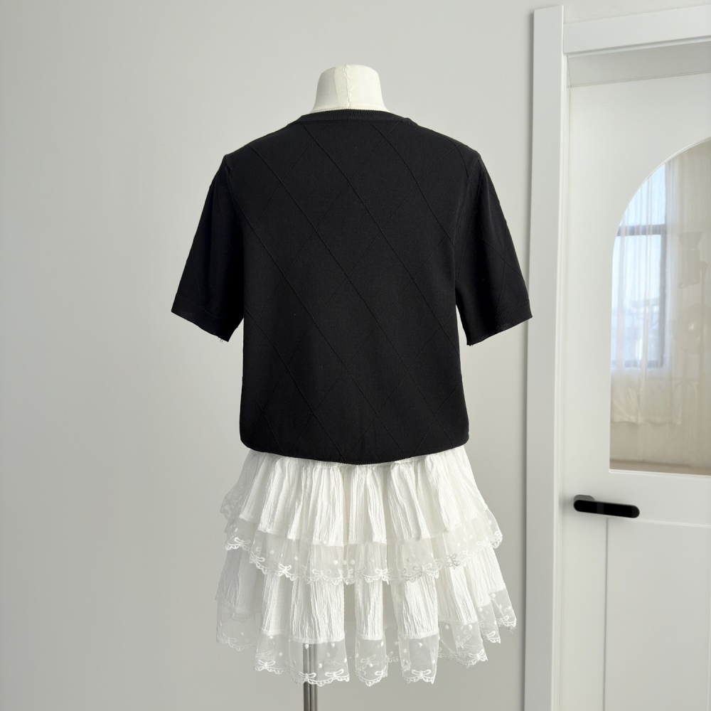 Thin ice silk small shirt embroidered flowers T-shirt for women