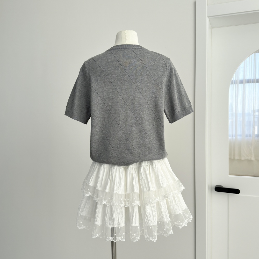 Thin ice silk small shirt embroidered flowers T-shirt for women