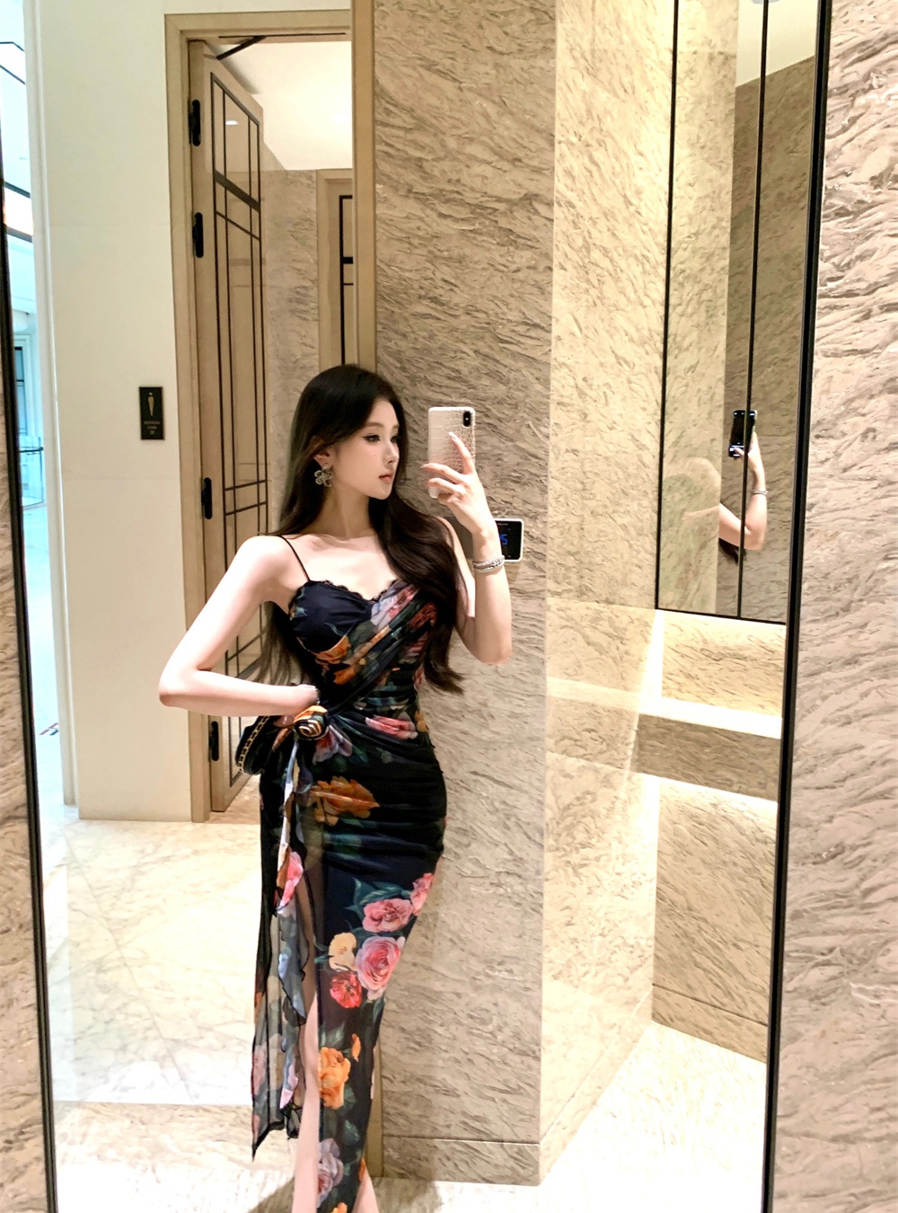 Printing gauze sling summer slim dress
