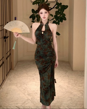 Slim drawstring summer flocking dress