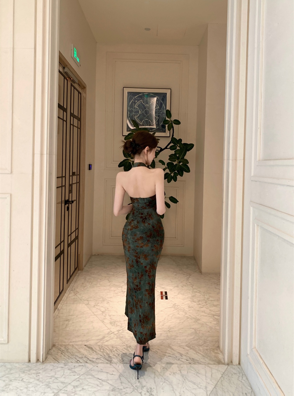 Slim drawstring summer flocking dress