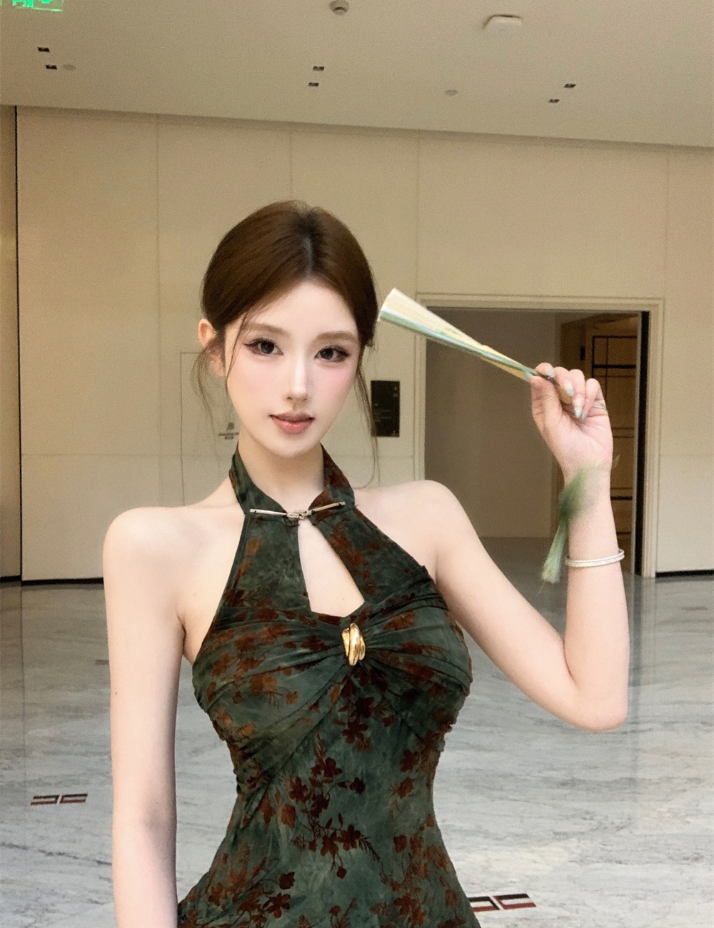 Slim drawstring summer flocking dress