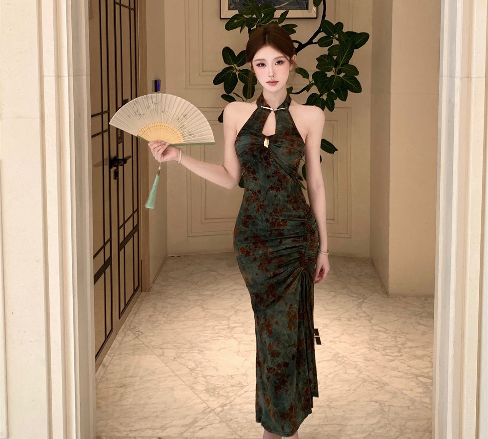Slim drawstring summer flocking dress