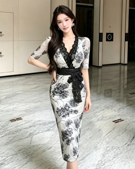 Sexy gauze temperament slim printing floral summer dress
