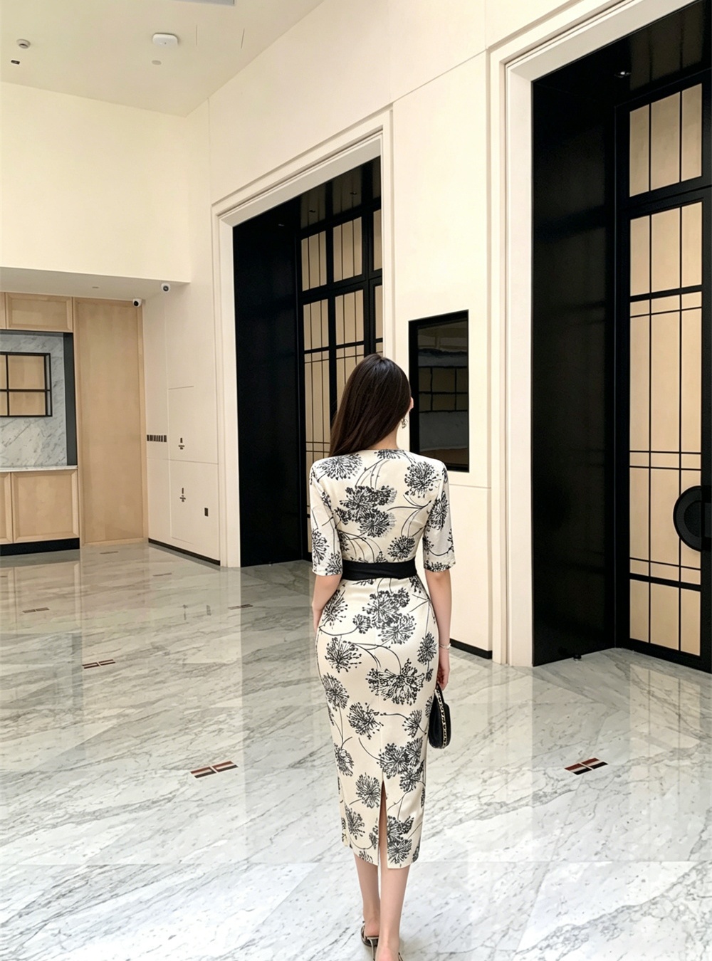 Sexy gauze temperament slim printing floral summer dress