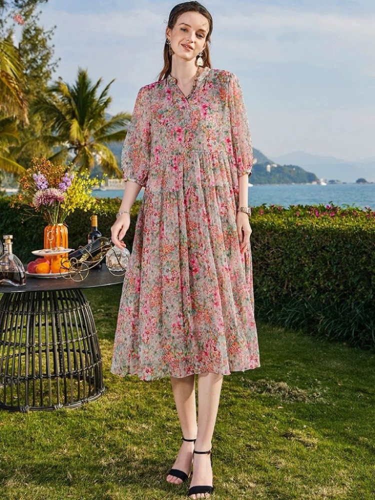 Long vacation A-line summer dress for women
