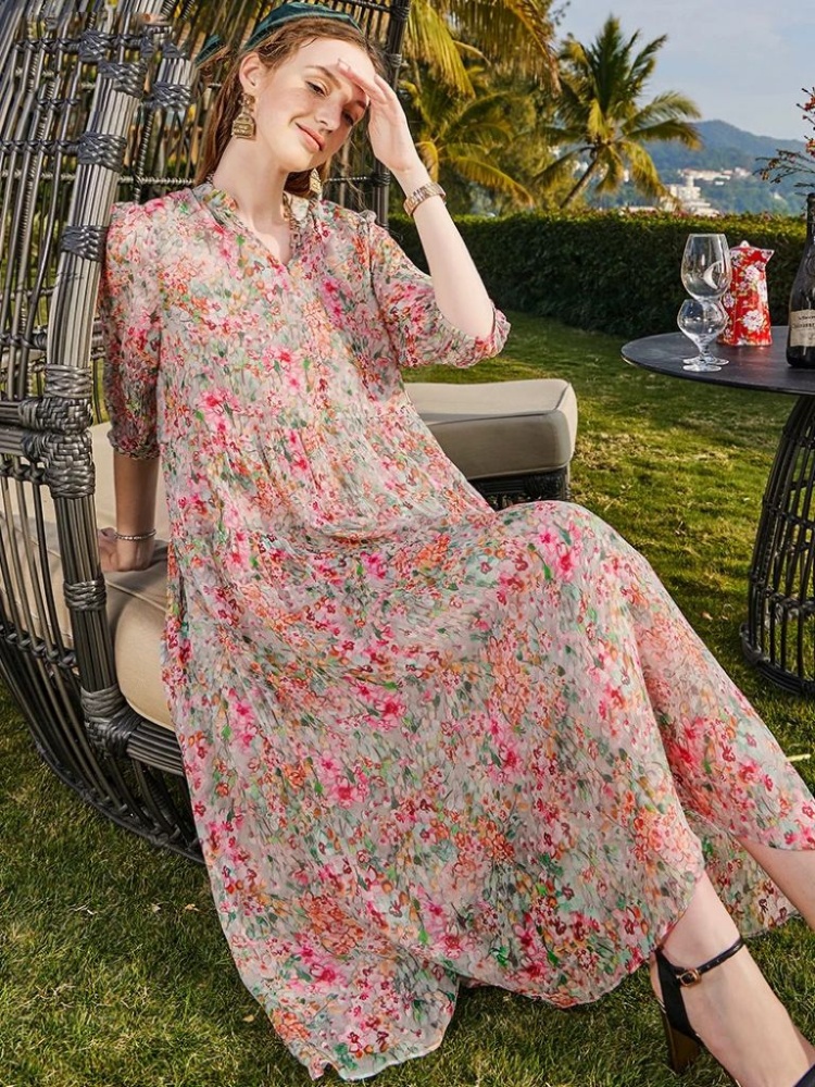Long vacation A-line summer dress for women