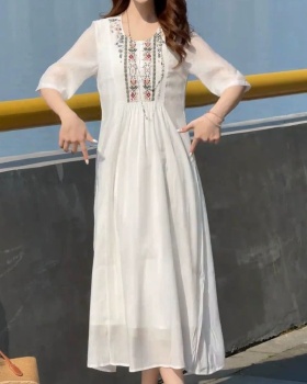 White France style dress pinched waist long dress for women